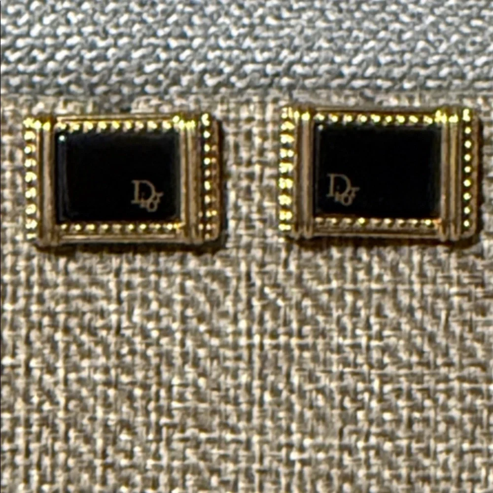 Dior Authentic Black and Gold Cufflinks with Tie Pin
